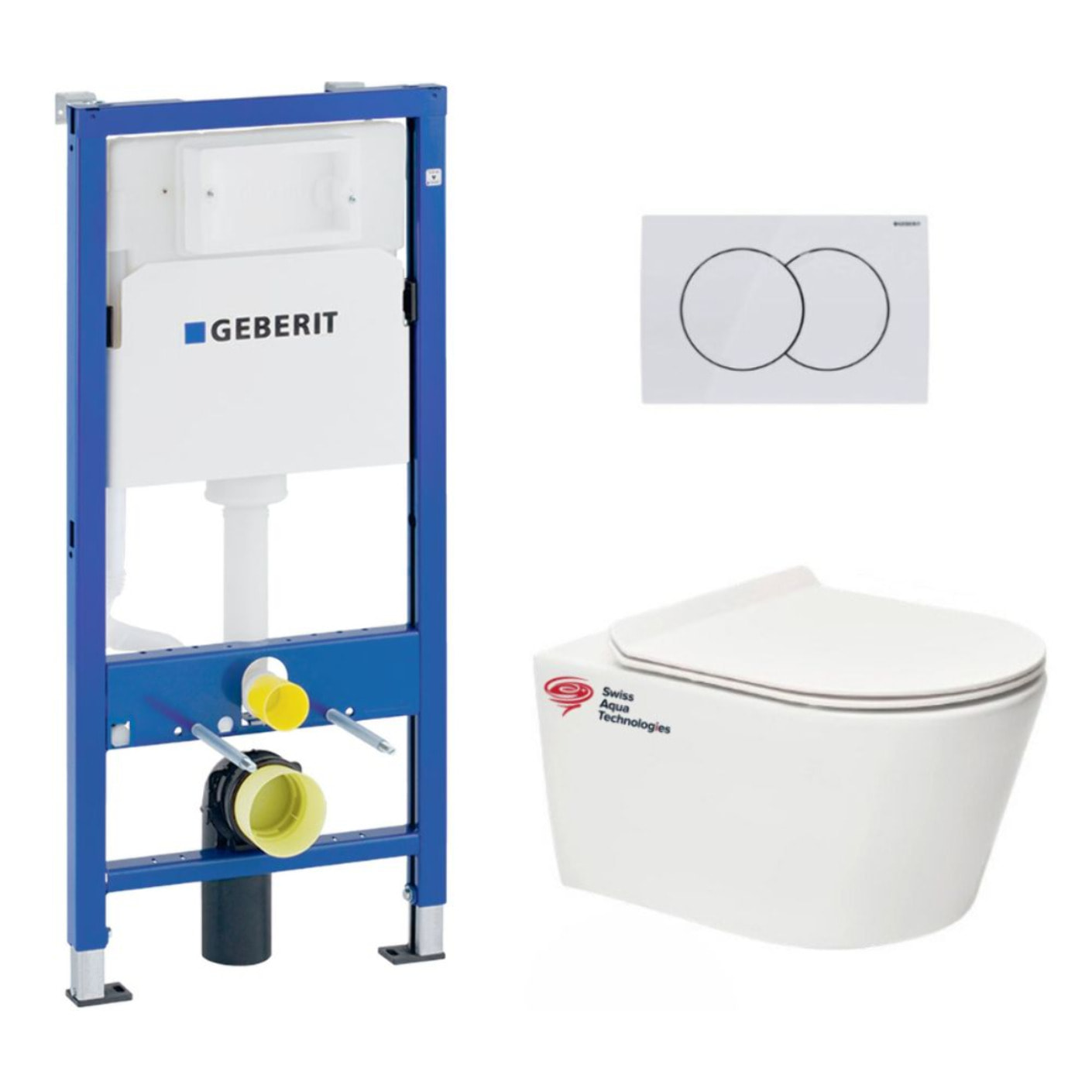 Pack Bati-support Geberit 112cm + WC sans bride Swiss Aqua Technologies Brevis + Abattant ultra-fin