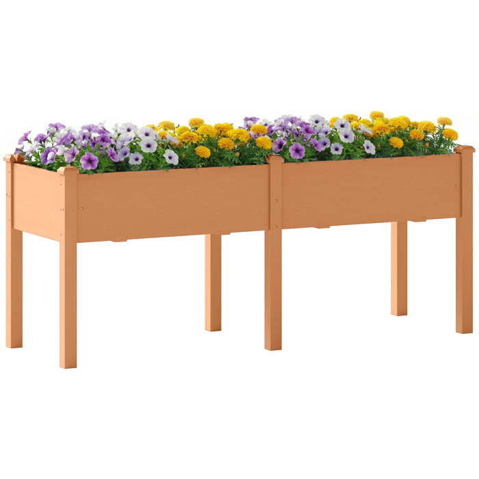Huerto Urbano Elevado de Madera, Mesa de Cultivo con Patas, 6 Orificios de Drenaje, para Cultivo, Plantas, Flores y Verduras, 184x59x76,5 cm, Marrón
