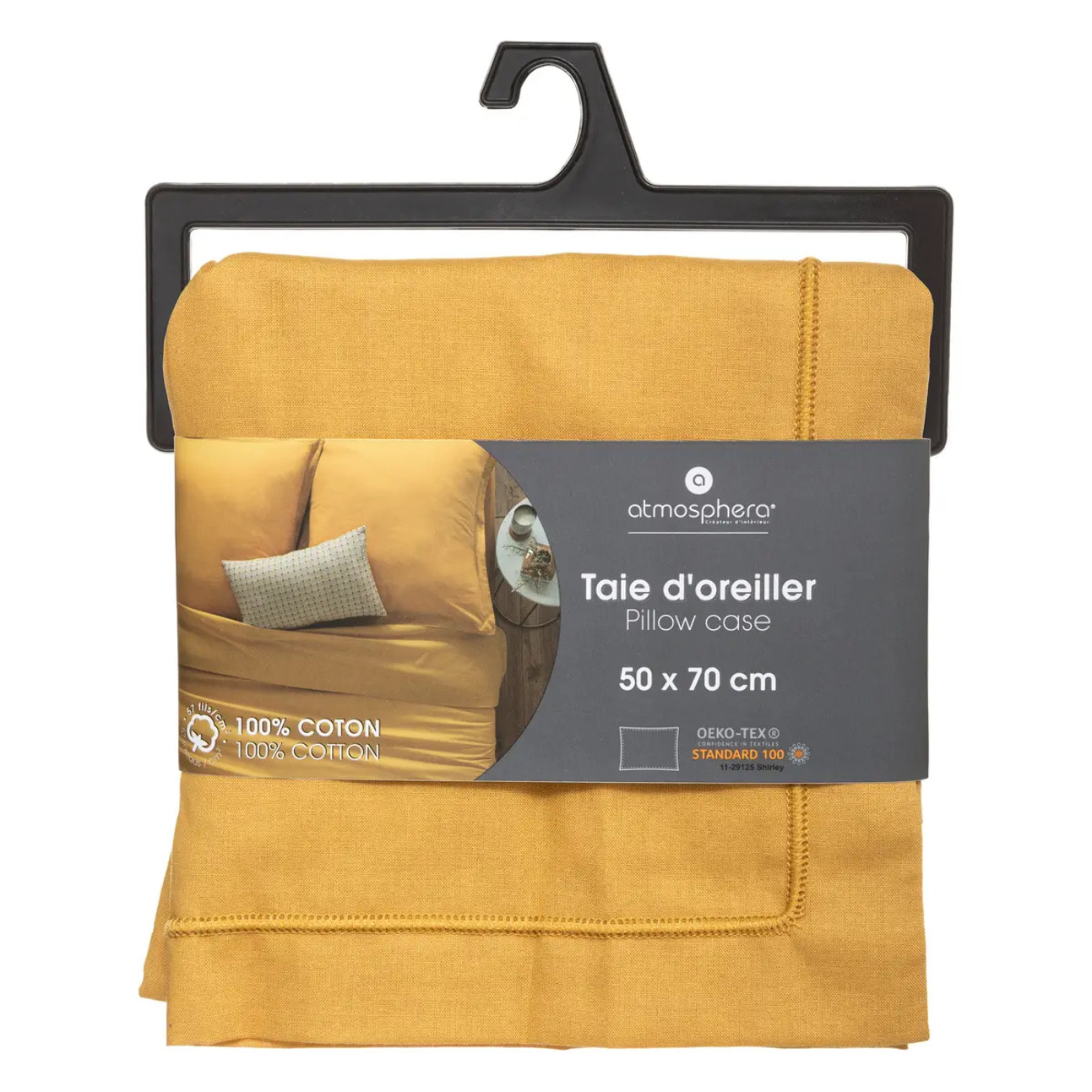 Taie d'oreiller "Carina" coton jaune moutarde 50x70cm