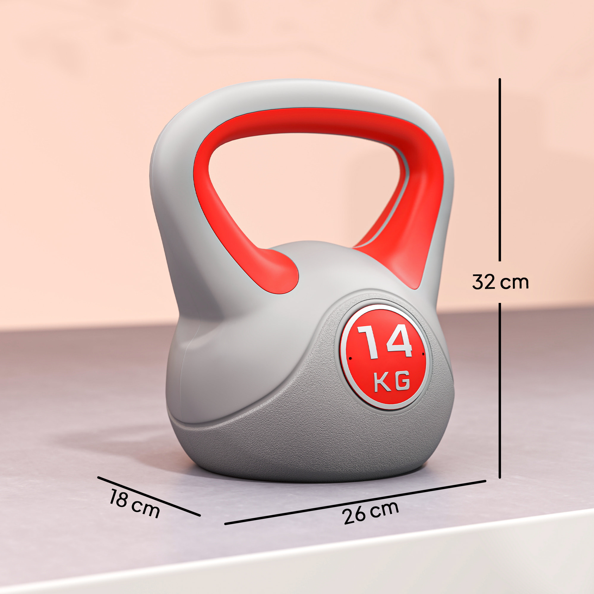 Kettlebell 14 Kg - haltère boule - poignée ergonomique - PU gris rouge