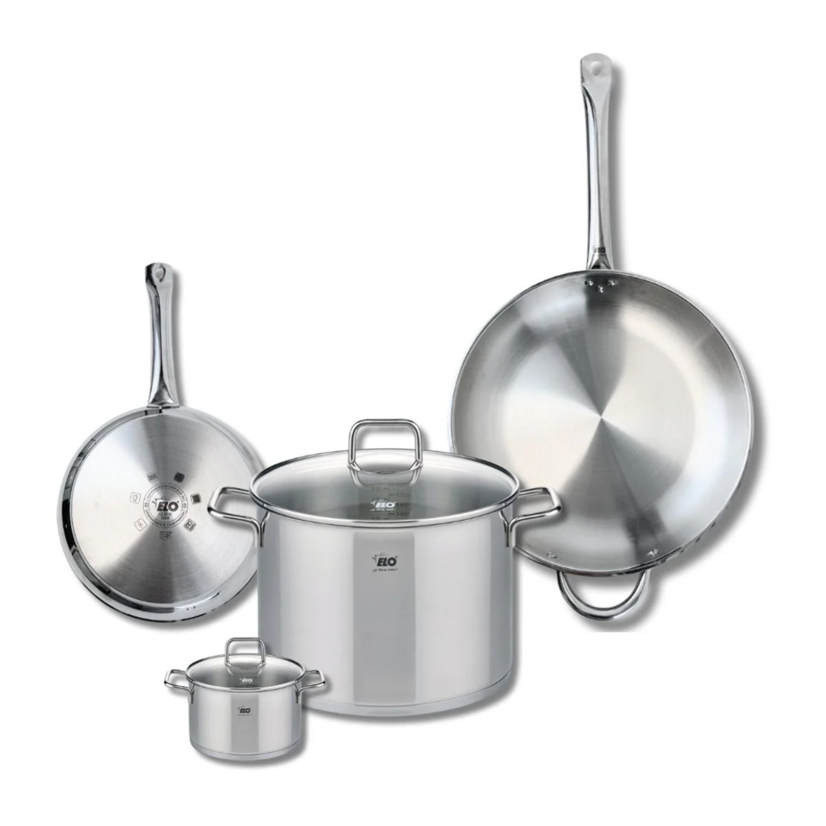 Ensemble de 2 Poêles de cuisson 24 et 32 cm et 2 faitouts 12 et 26 cm Elo Profi Citrin