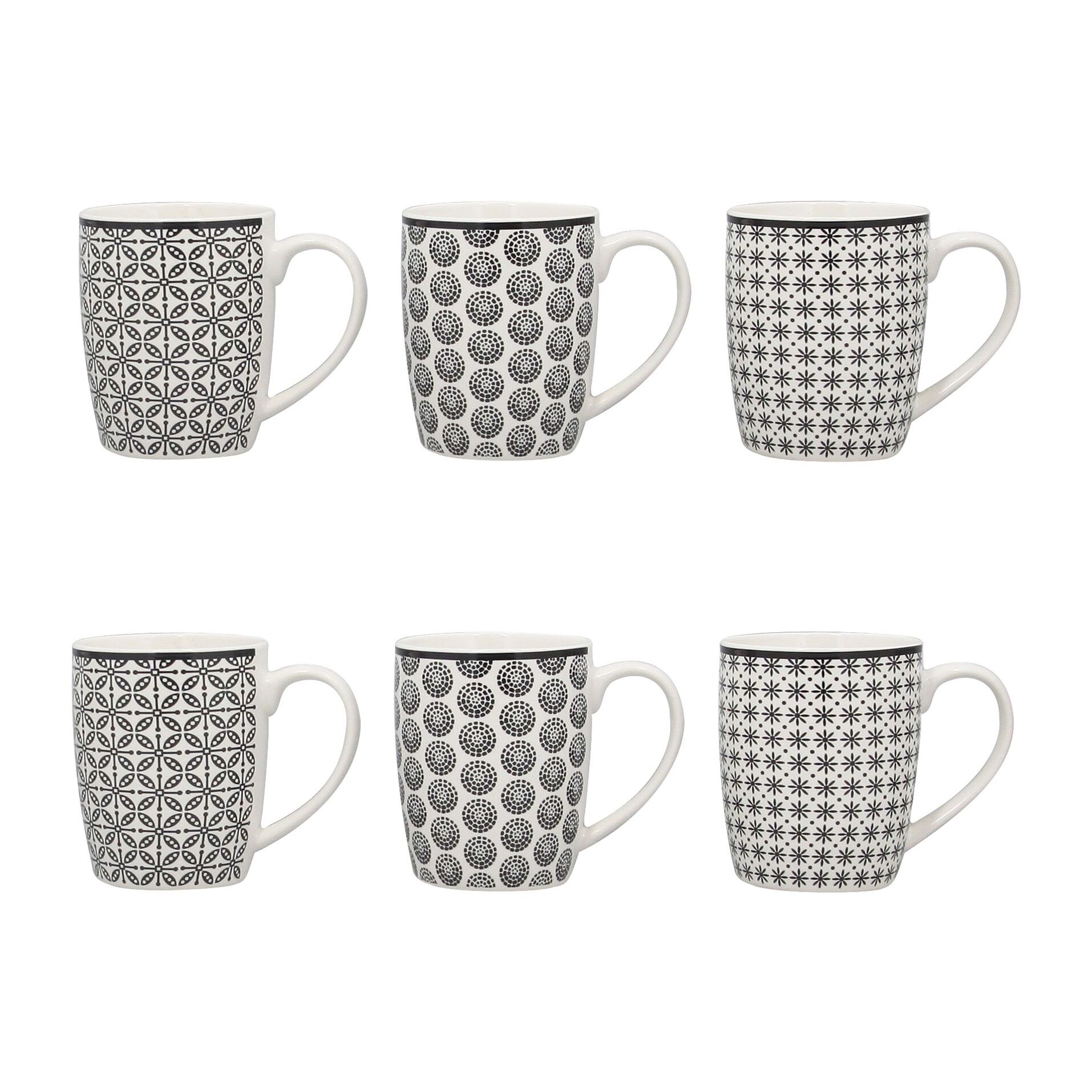 Lot de 6 mugs en porcelaine - 3 décors assortis 32cl GRAPHIK