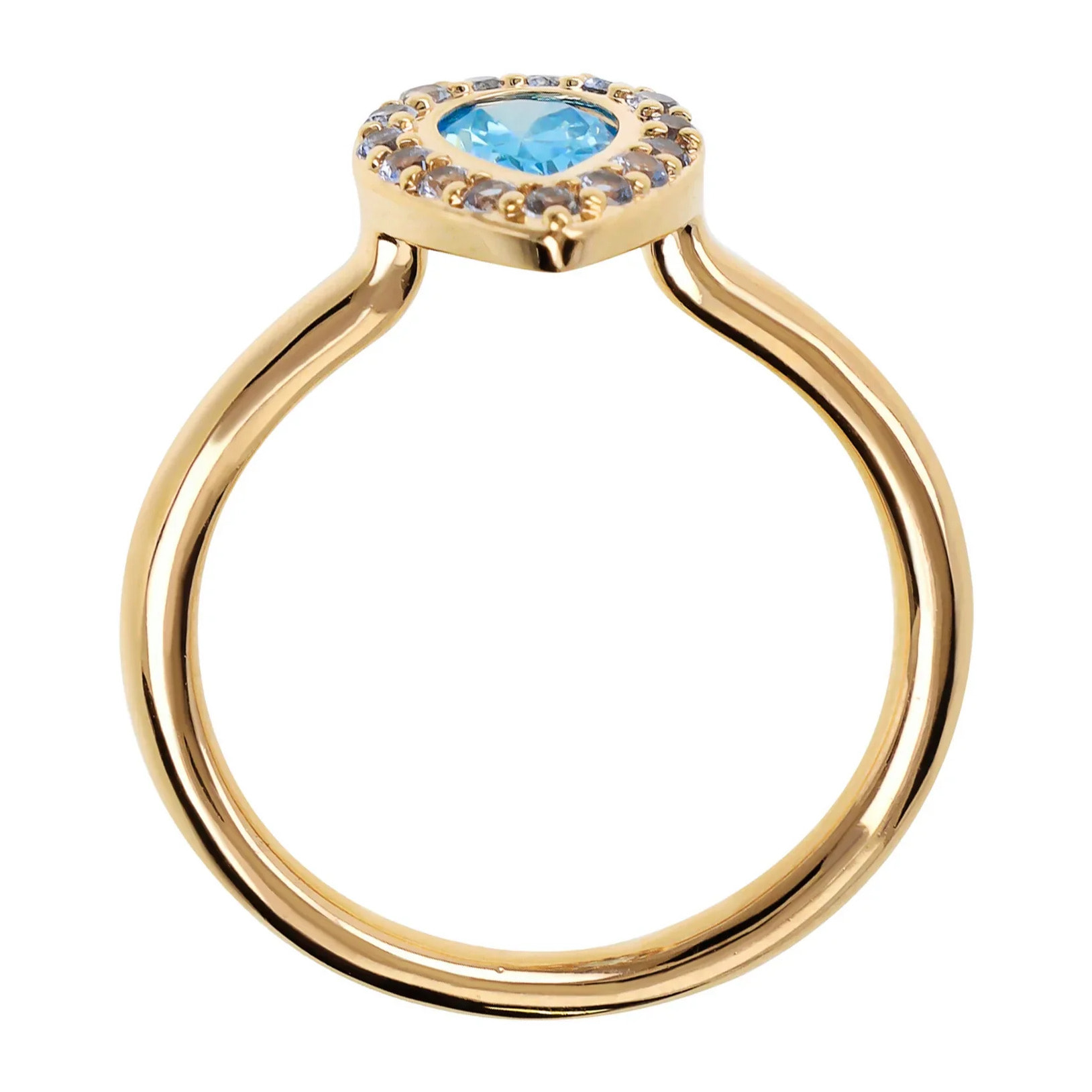 Anello Solitario Golden con Goccia in Cubic Zirconia Blu