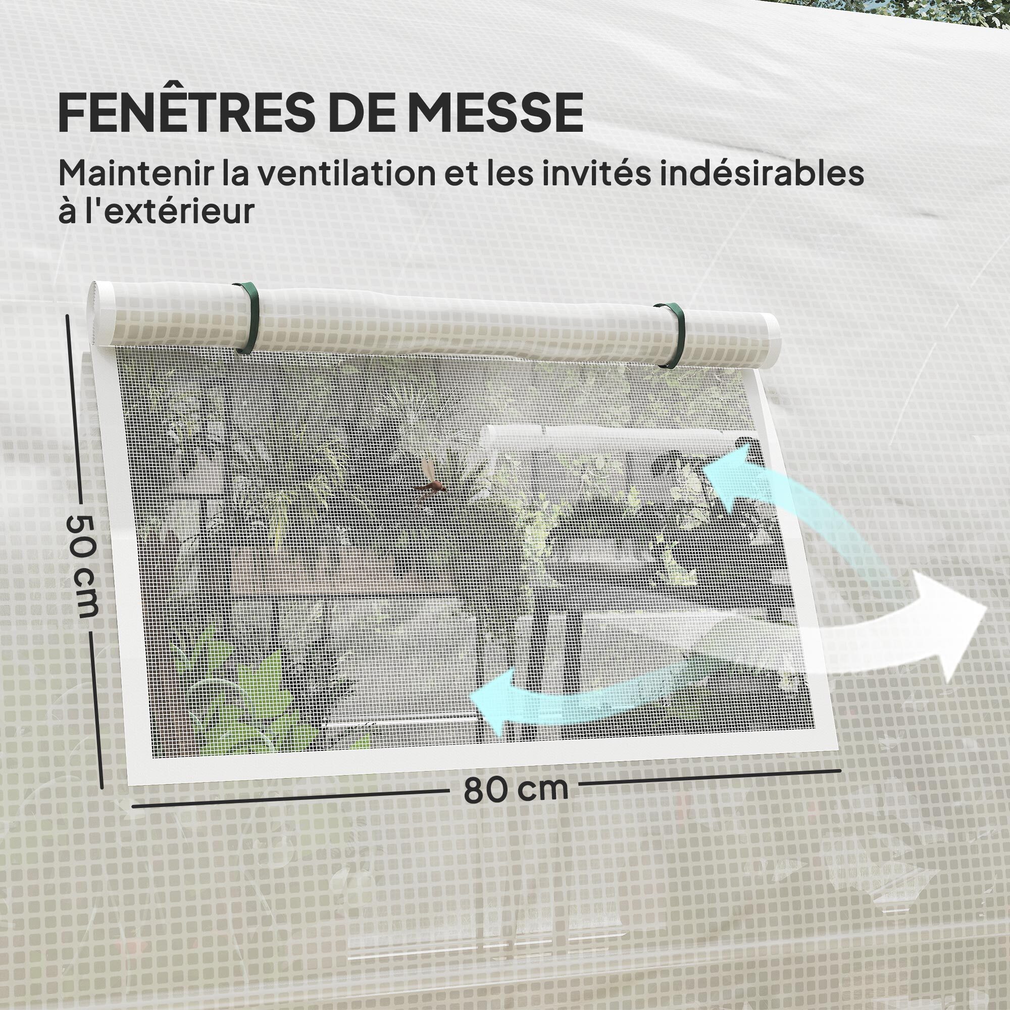 Serre de jardin tunnel 18 m² 8 fenêtres 2 portes articulées acier galvanisé PE haute densité blanc