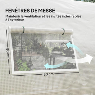 Serre de jardin tunnel 18 m² 8 fenêtres 2 portes articulées acier galvanisé PE haute densité blanc