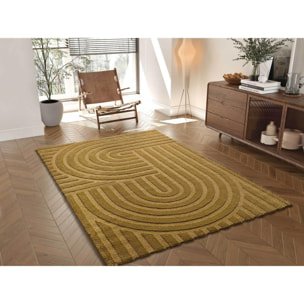 SNOWY Alfombra con relieve de estilo escandinavo en mostaza, varias medidas disponibles.