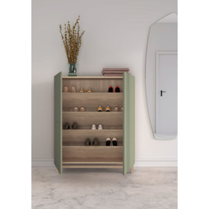 Zapatero melamina Volda roble claro puertas verde patas roble 112x90x27cm