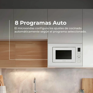 EVVO Microondas integrable Mi40 White, 25L , Grill 1000W, Efecto Brillante, Multifunción, Función Descongelar, Temporizador