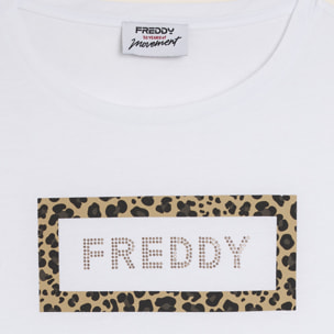 T-shirt Manica Corta con Grafica Animalier e Logo FREDDY
