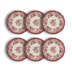 Lot de 6 assiettes plates fleuries en grès rose 26cm FAUSTINE