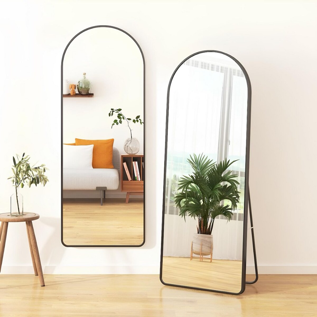 Specchio ad arco 50x160 cm da terra o parete con telaio nero - Roanne