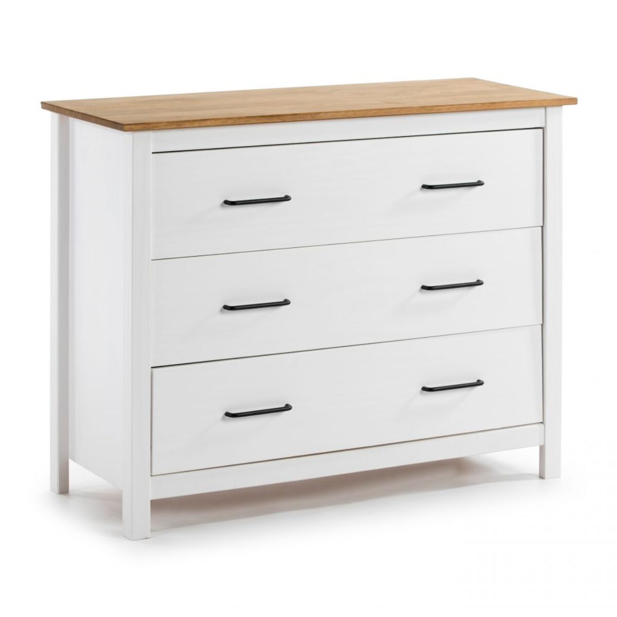 Cómoda de 3 cajones resistente y funcional en blanco y oak 100x80 cm Eira Blanco - Oak