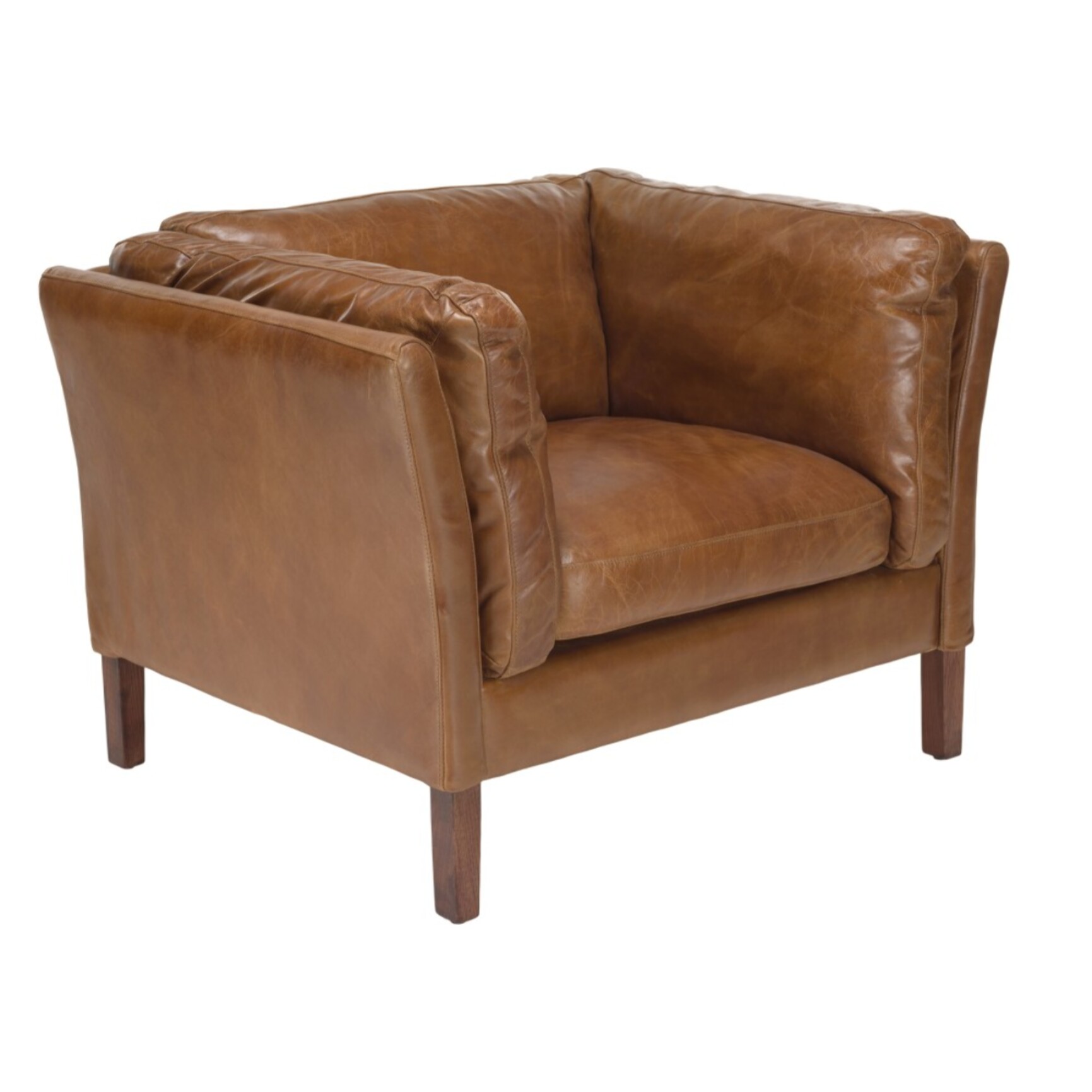 GASTON - Fauteuil marron MILANO vintage cuir 1 place pieds bois