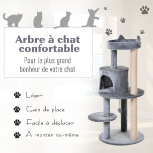 Arbre à chats multi-équipements griffoirs grattoirs plateformes niche jeu boule suspendue Ø 48 x 104H cm gris