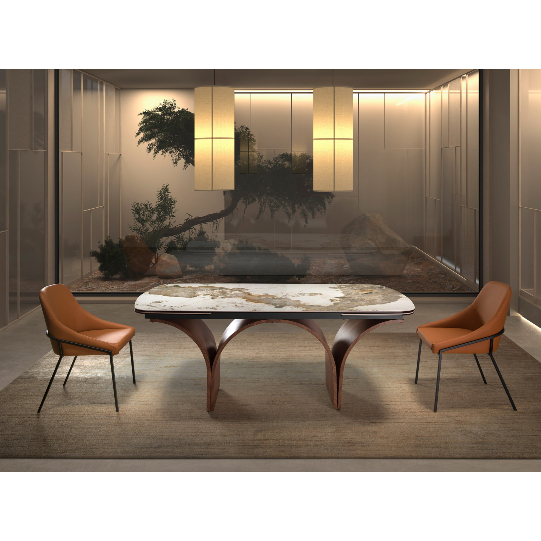 Silla Angel Cerdá con asiento y respaldo tapizados en polipiel en naranja patas de acero inoxidable negro 53x59x83cm