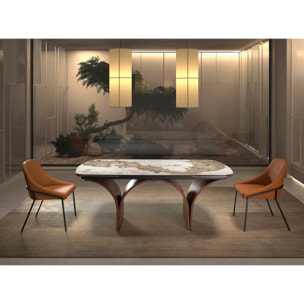 Silla Angel Cerdá con asiento y respaldo tapizados en polipiel en naranja patas de acero inoxidable negro 53x59x83cm