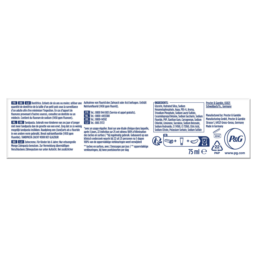 4 Dentifrices Oral-B 3D White Advanced Luxe Blancheur et Glamour 75ml