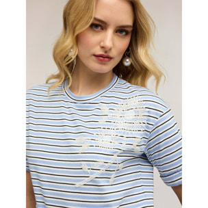 Motivi - Camiseta de rayas con bordado floral - Light - blue