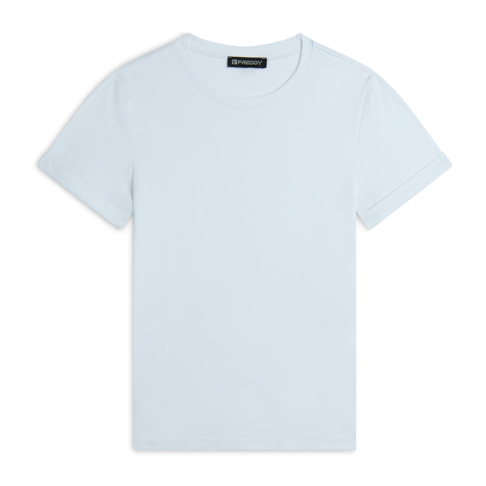 T-shirt da donna in cotone con risvolto sulle maniche