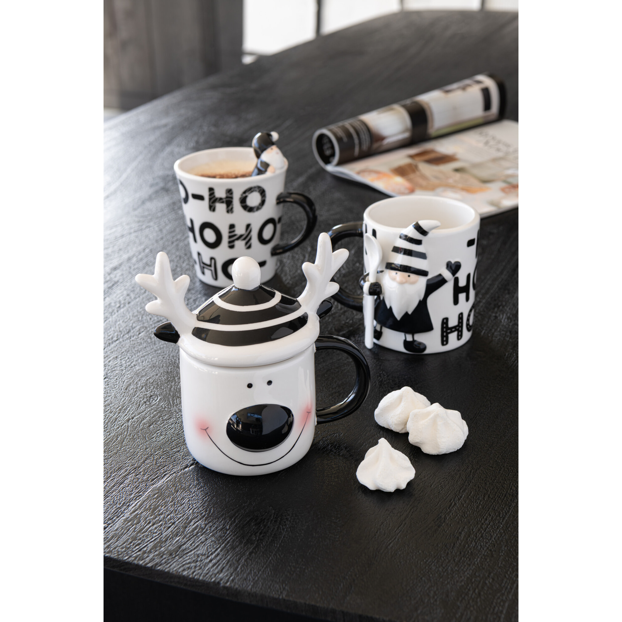 J-Line tasse + couvercle Père Noël Dolomite - céramique - blanc/noir
