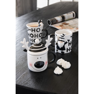 J-Line tasse + couvercle Père Noël Dolomite - céramique - blanc/noir