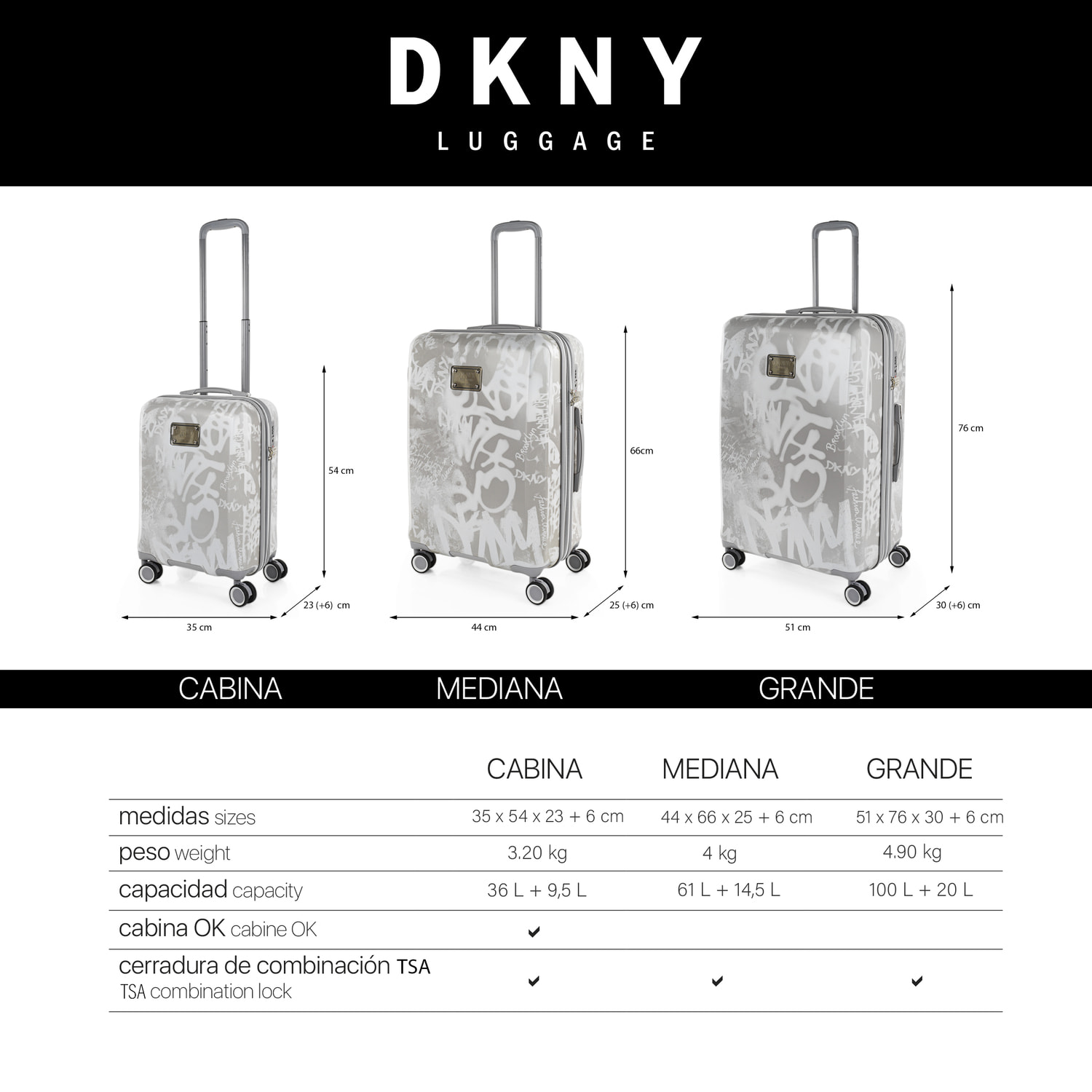 Juego De Maletas Pc Dkny Rebellion Storm Grey+White