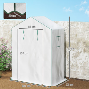 Invernadero de Exterior de 3 Niveles Invernadero de Jardín con Puerta Enrollable 2 Ventanas Estantes en Forma de U para Cultivo de Plantas en Terraza Patio 140x73x190 cm Blanco