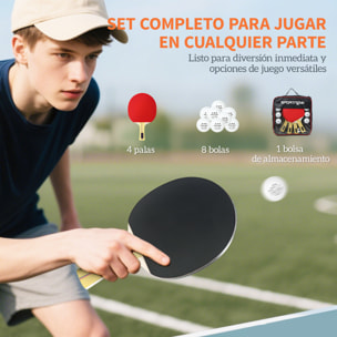 Palas de Ping Pong, Juego de Tenis de Mesa Portátil, con 4 Raquetas de Ping Pong, 8 Pelotas y Estuche de Transporte, para Principiantes, Expertos, Interior y Exterior Rojo