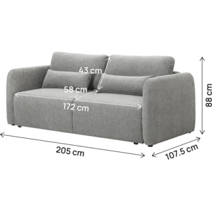 Canapé droit convertible en tissu "Concorde" 3 places - Gris