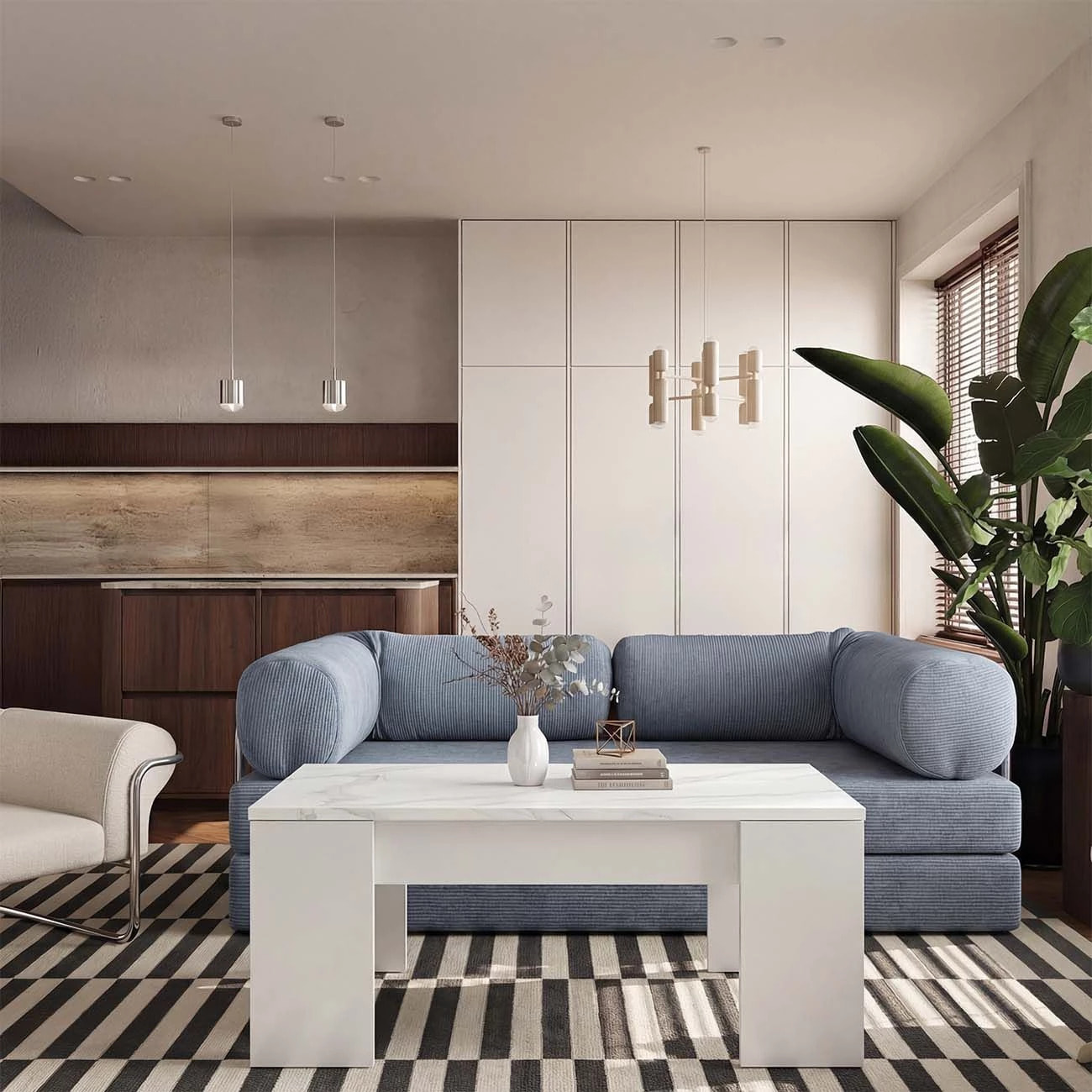 Mesa de centro elevable con almacenaje en blanco artik y efecto mármol blanco mate 100x45-56 cm Vita Blanco Artik (Blanco Mate) - Mármol Blanco Mate