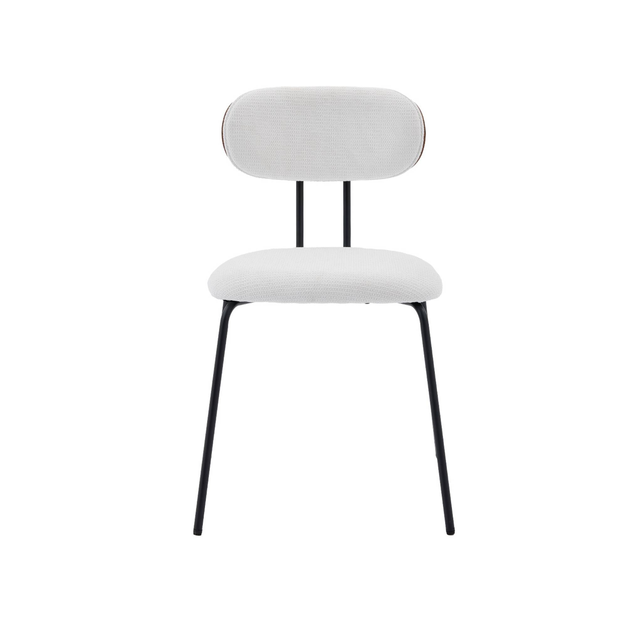 2 chaises décor bois courbé teinté noyer et tissu déperlant blanc. pieds métal noir mat - L 45 x P 55 x H 80cm - Erin