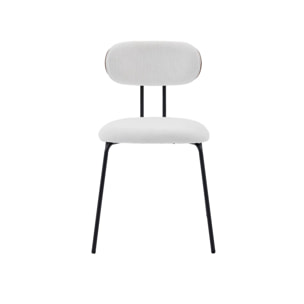 2 chaises décor bois courbé teinté noyer et tissu déperlant blanc. pieds métal noir mat - L 45 x P 55 x H 80cm - Erin