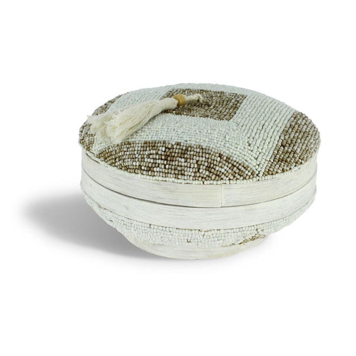 Boite en bambou ornée de perles 20cm HOA