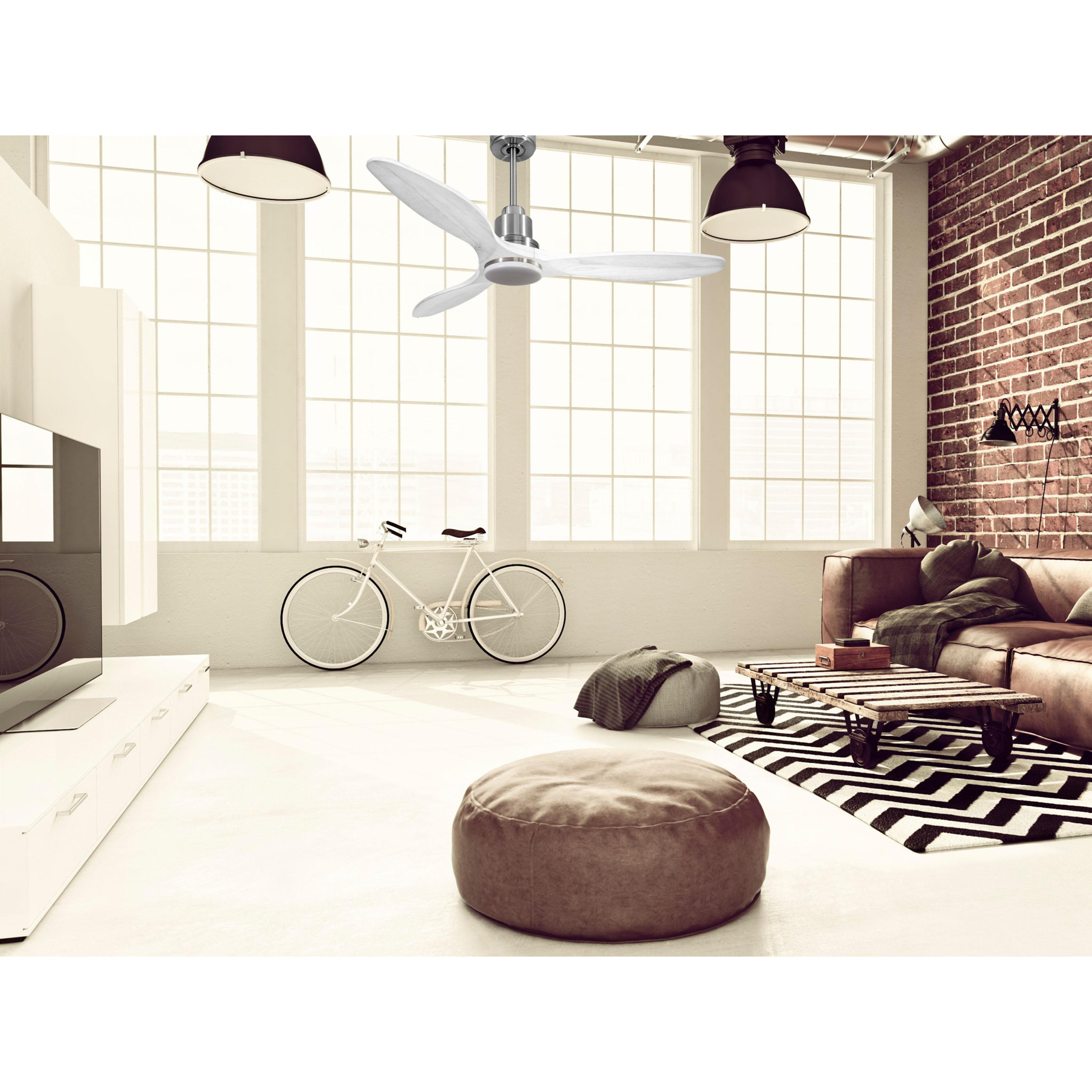 Ventilador de techo Modo Invierno/Verano Termostato Dimable Wifi Motor DC Techos Inclinados Mando a Distancia Luz tres tonos Hypersilence Memoria Vendible Shopify (AUTOMATICO) SantoriniD132C04LED64540 PURLINE