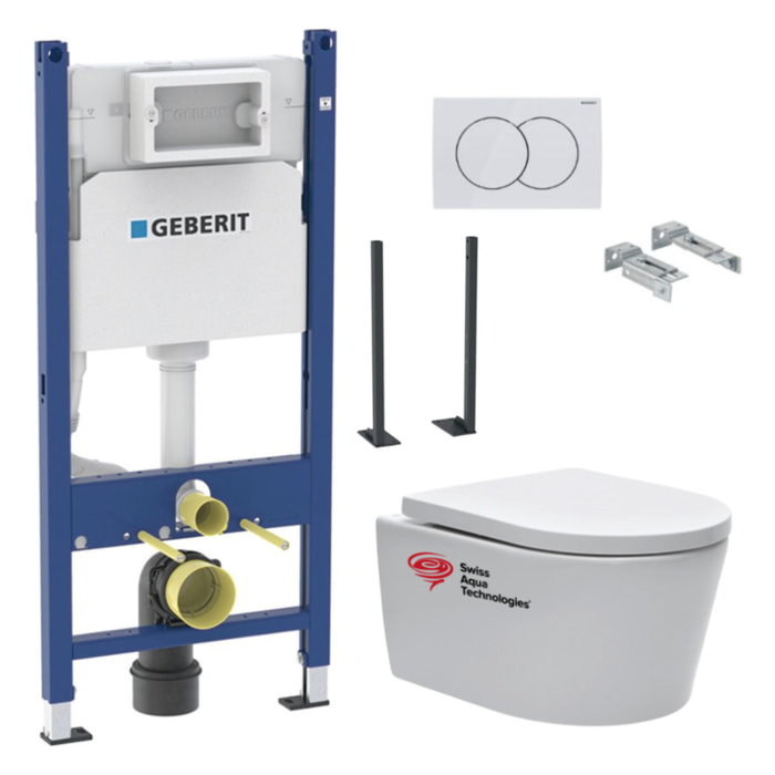 Pack WC bâti-support + WC sans bride Swiss Aqua Technologies + abattant softclose + Plaque (SATRIMLESSGEBX-VP)