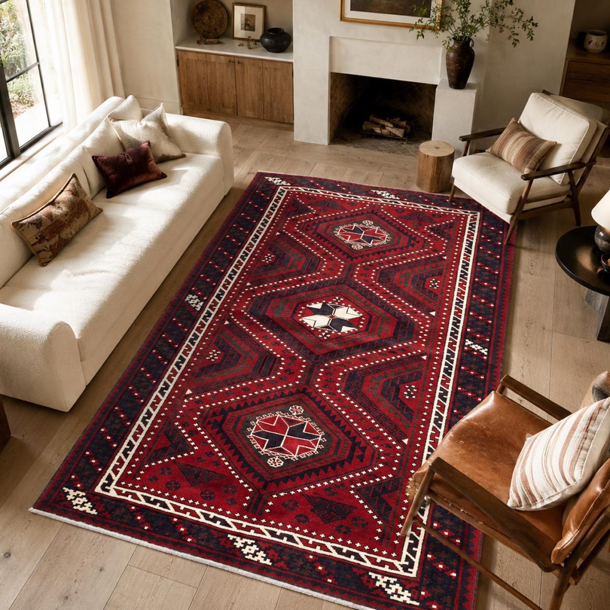 Tapis d'orient, motif oriental, noué main en laine, AZIS