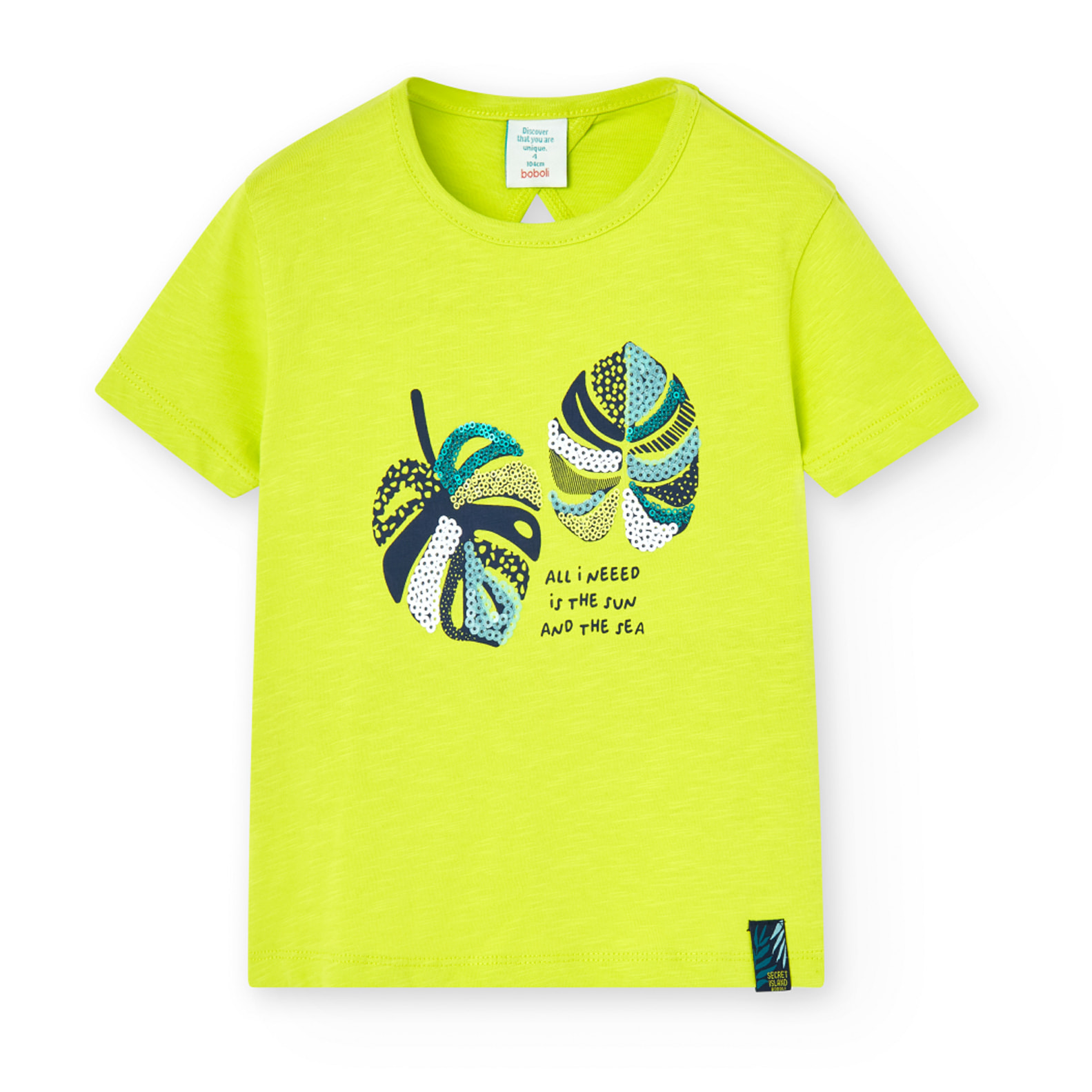 Camiseta flamé niña, algodón, estampado, verde, mangas