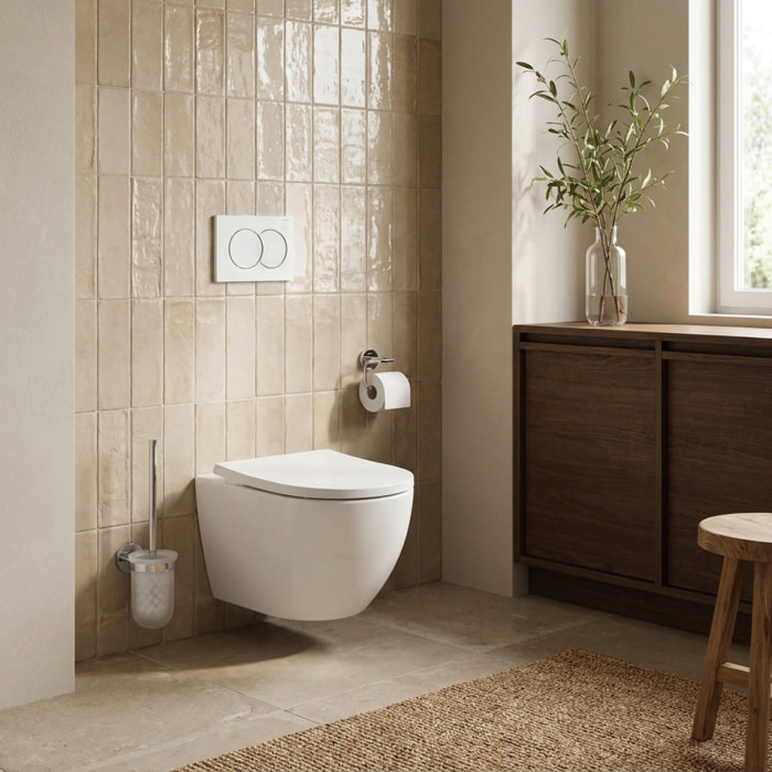 Pack WC Bâti support Geberit + WC Swiss Aqua Technologies Vortex sans bride + abattant SoftClose + plaque (VORTEXGEB3)