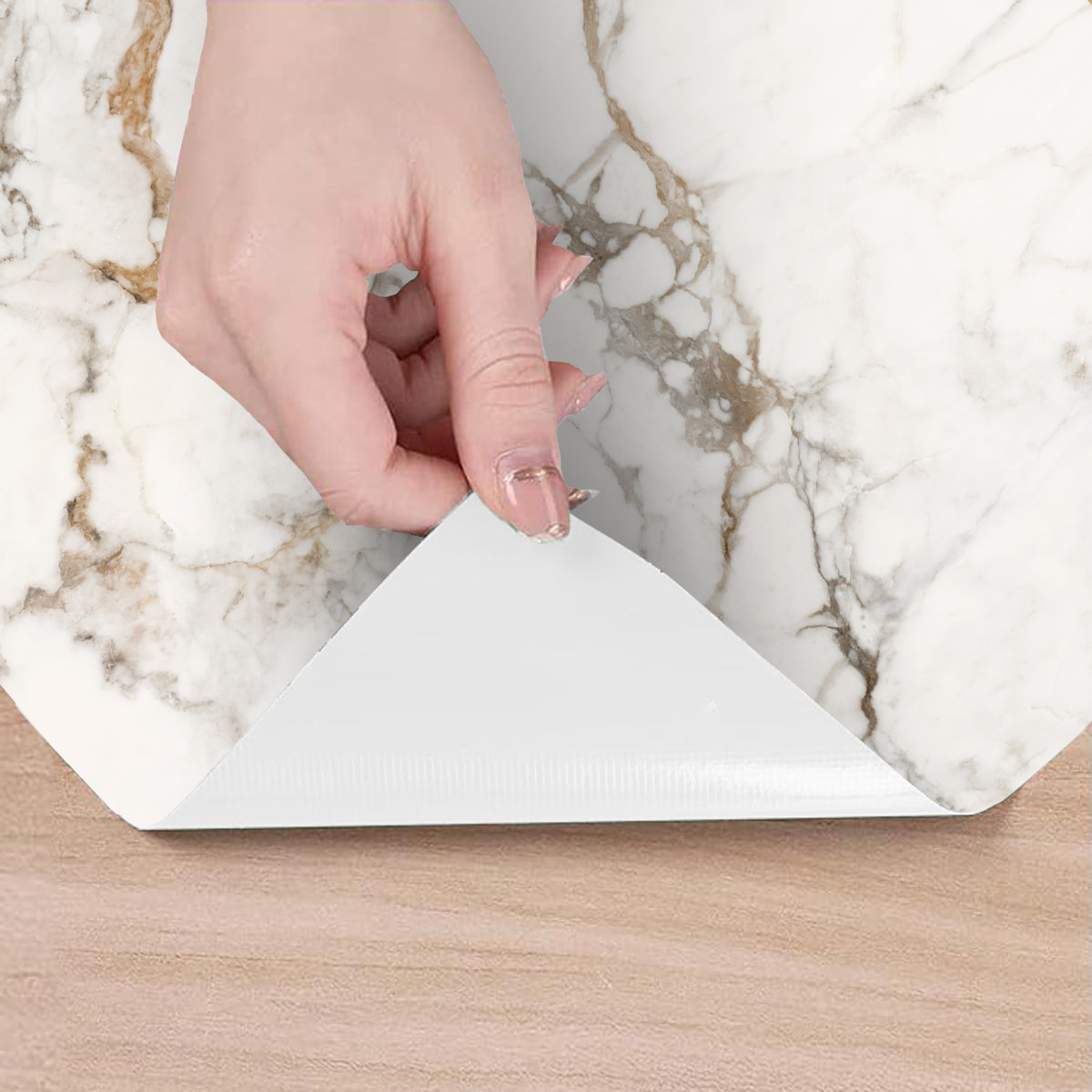 Revêtement sticker sol - MARBRE BLANC CASSÉ - Rouleau adhésif Protection Anti-dérapant