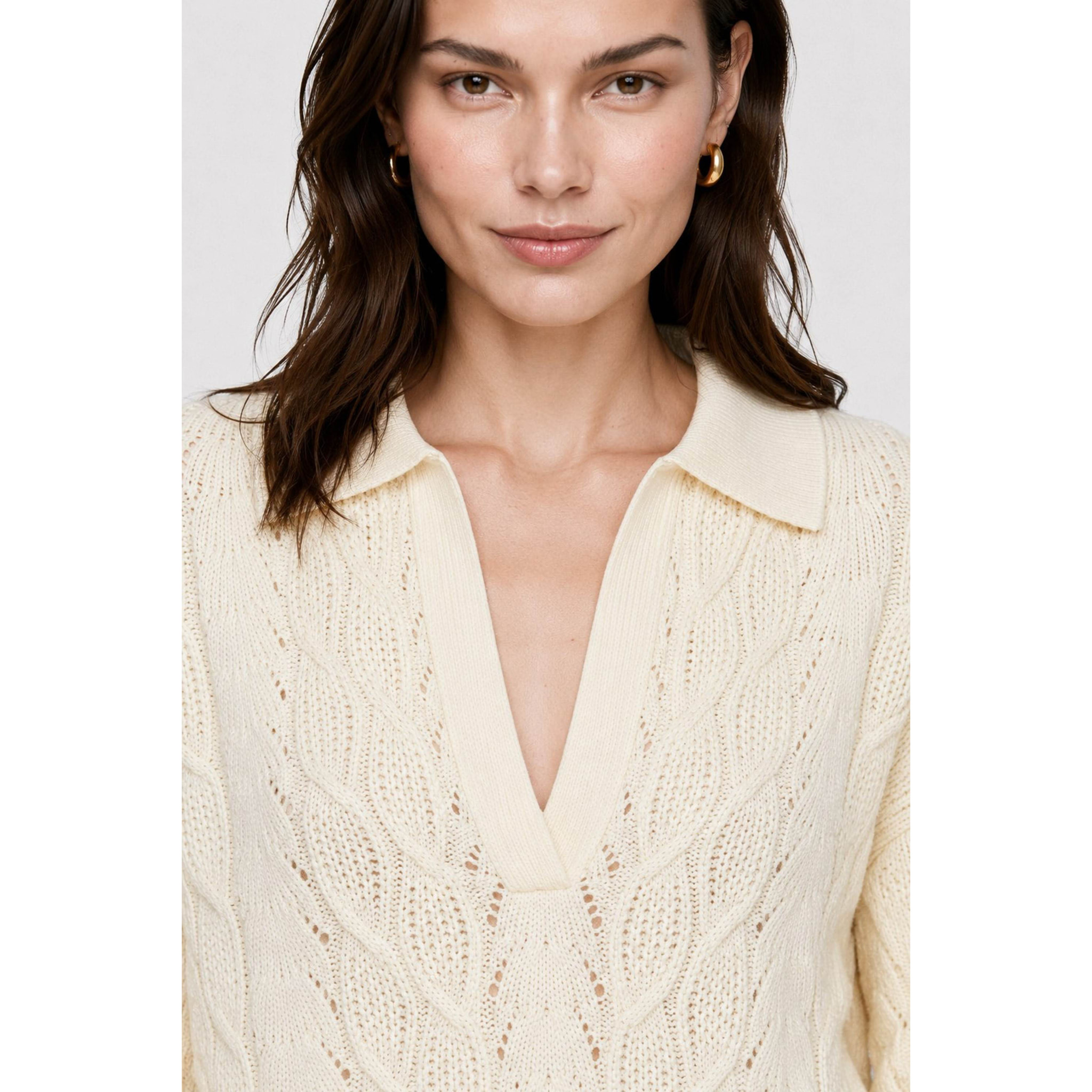 Kocca - Maglia da donna in lana a trecce con colletto e scollo a V Donna