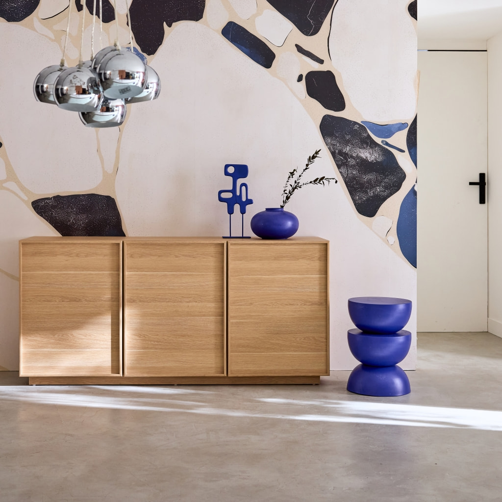 Buffet effet bois 3 portes naturel L 160 x P 43 x H 75cm - Kuba