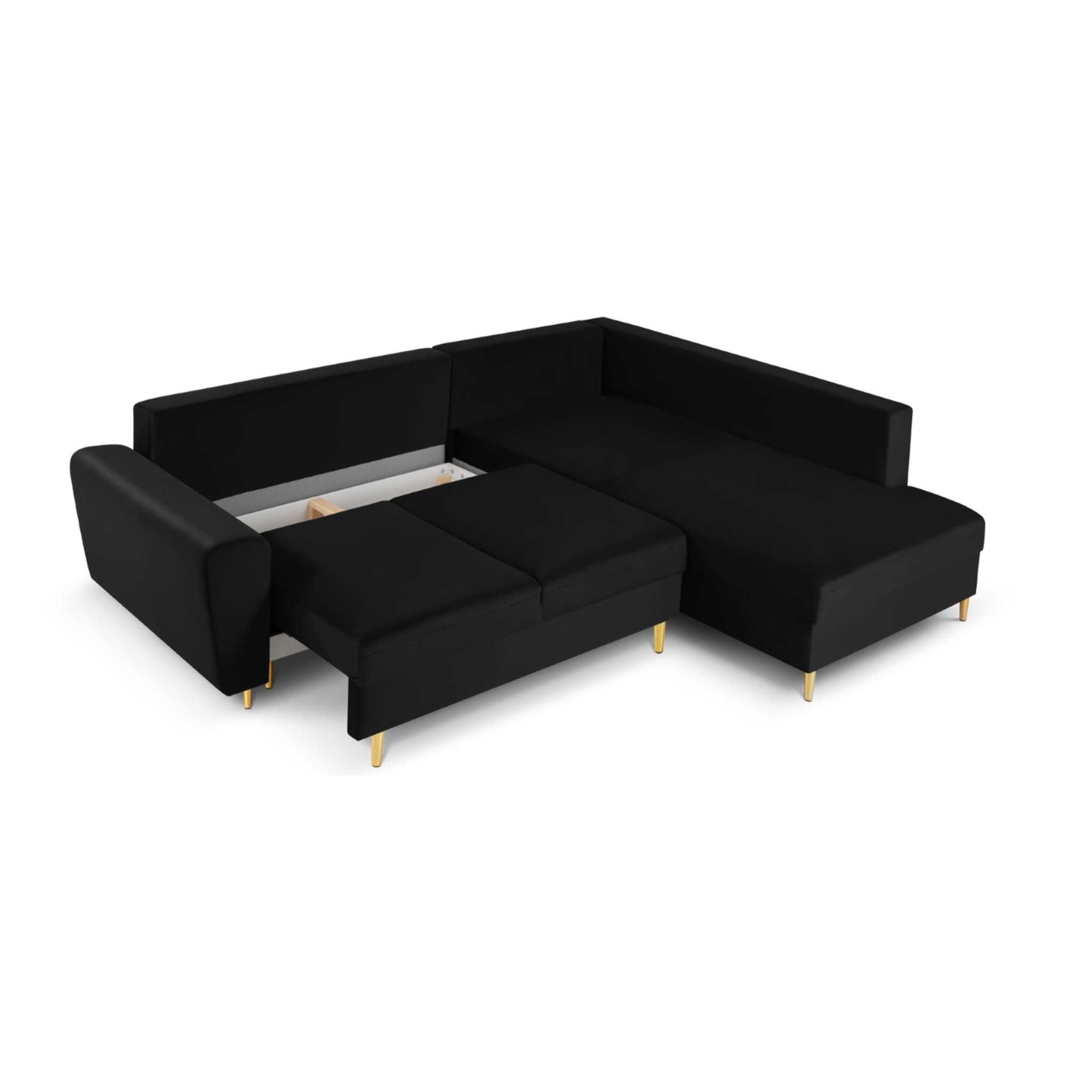 Canapé d'angle droit convertible avec coffre de rangement "Kyoto" 5 places en velours noir