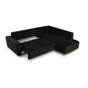 Canapé d'angle droit convertible avec coffre de rangement "Kyoto" 5 places en velours noir