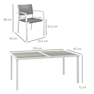 Outsunny Conjunto de Comedor de Exterior Juego de Comedor de Jardín de 7 Piezas con 1 Mesa y 6 Sillas Apilables Estilo Moderno para Terraza Patio Blanco y Gris