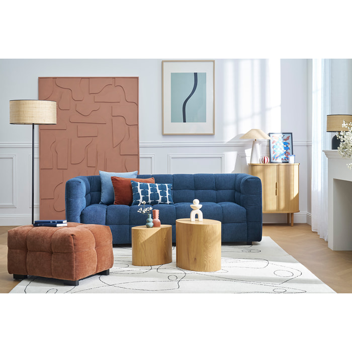 Pouf repose-pieds design en tissu effet velours terre brûlée CORTO