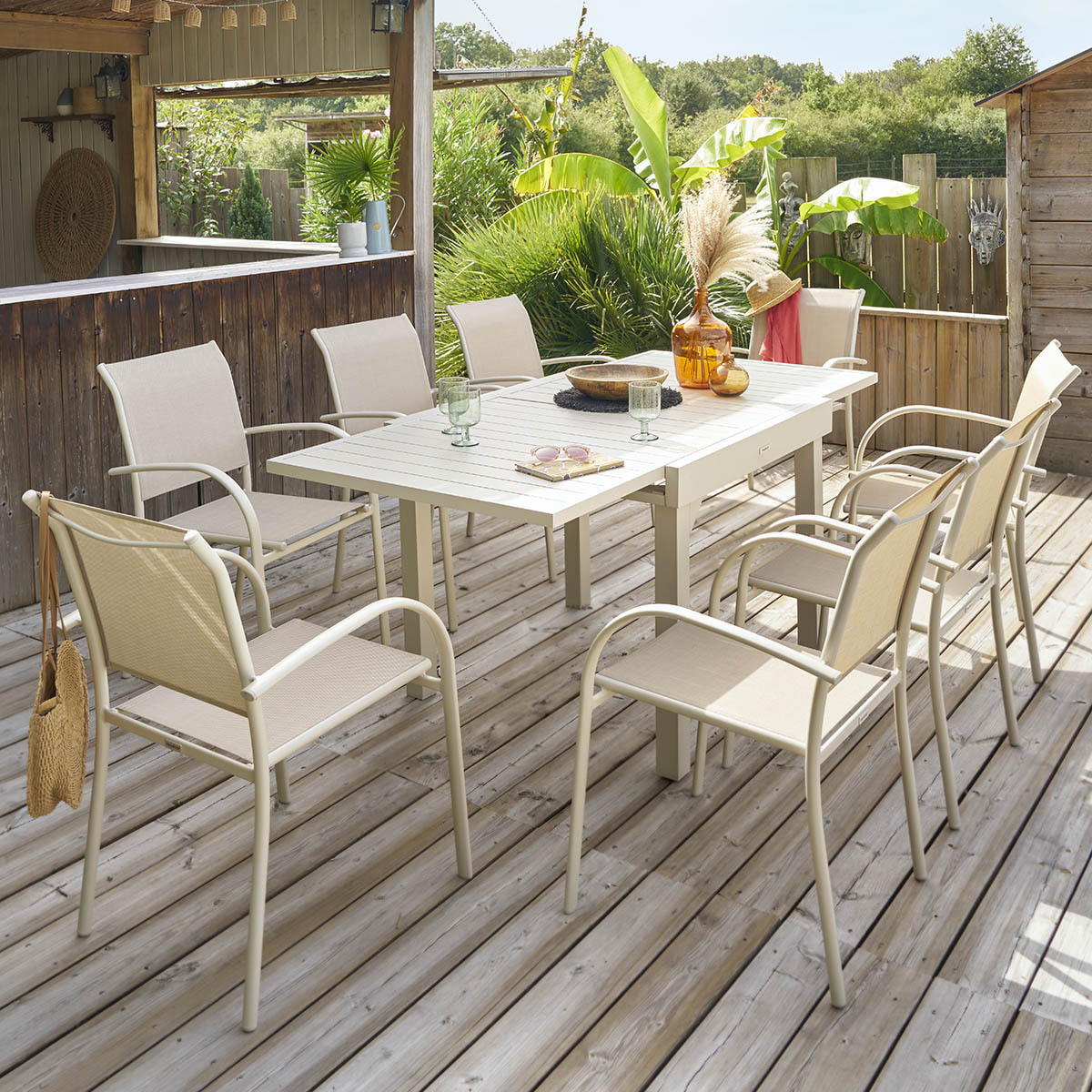 Table de jardin extensible "Piazza" argile 8 places en aluminium traité en epoxy