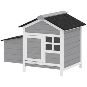 Poulailler en bois sur pieds toit et pondoir bitumés noir blanc gris