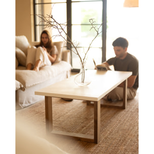 Mesa de centro de laca mate en tono beige y las patas abeto de varias medidas