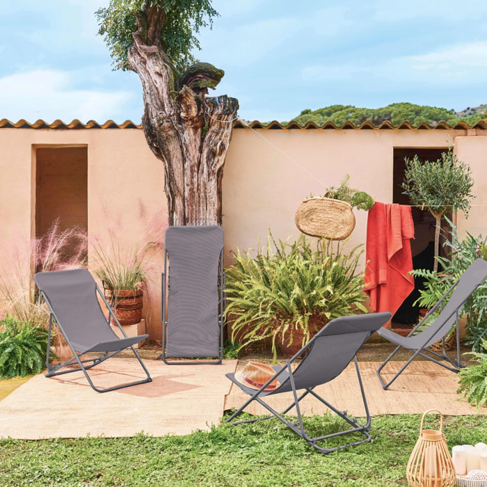 Lot de 4 chaises pliantes LIVORNO en acier / textilene. anthracite. 83 x 88 x 95 cm