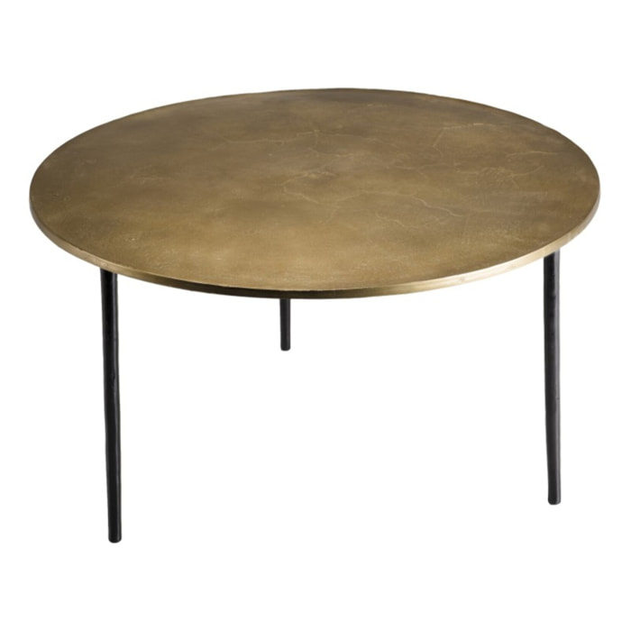 JOHAN - Table basse ronde 80x80cm plateau aluminium doré pieds noirs